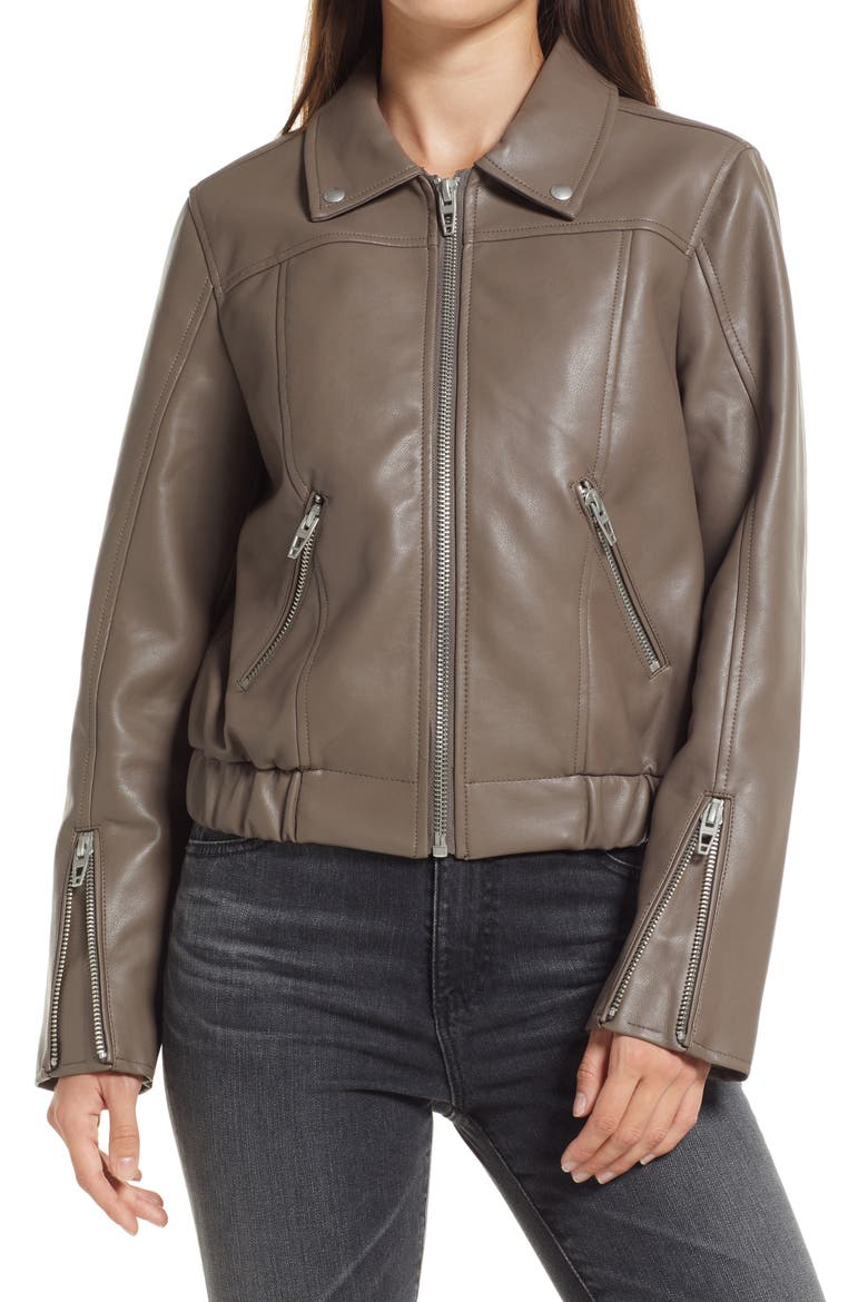 Faux Leather Bomber Jacket with Removable Hood, Alternate, color, WEEKEND RETREAT