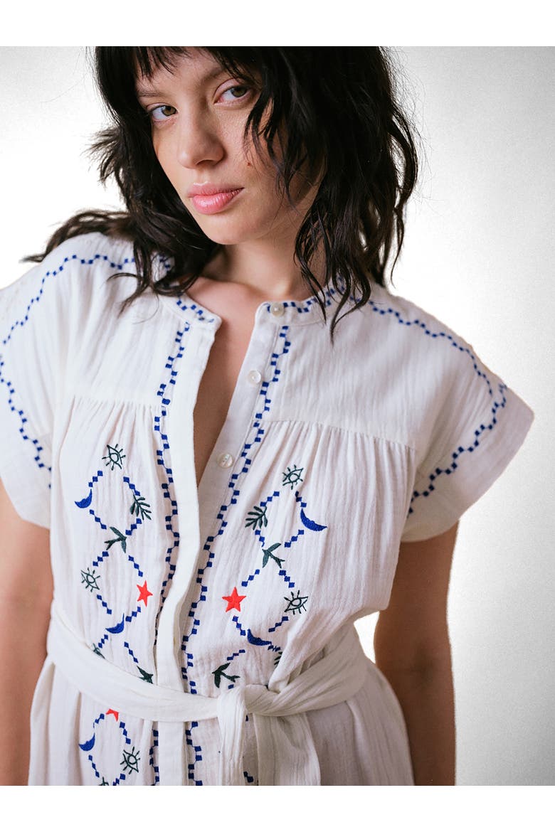 Coves Cap Sleeve Embroidered Dress, Alternate, color, Ivory