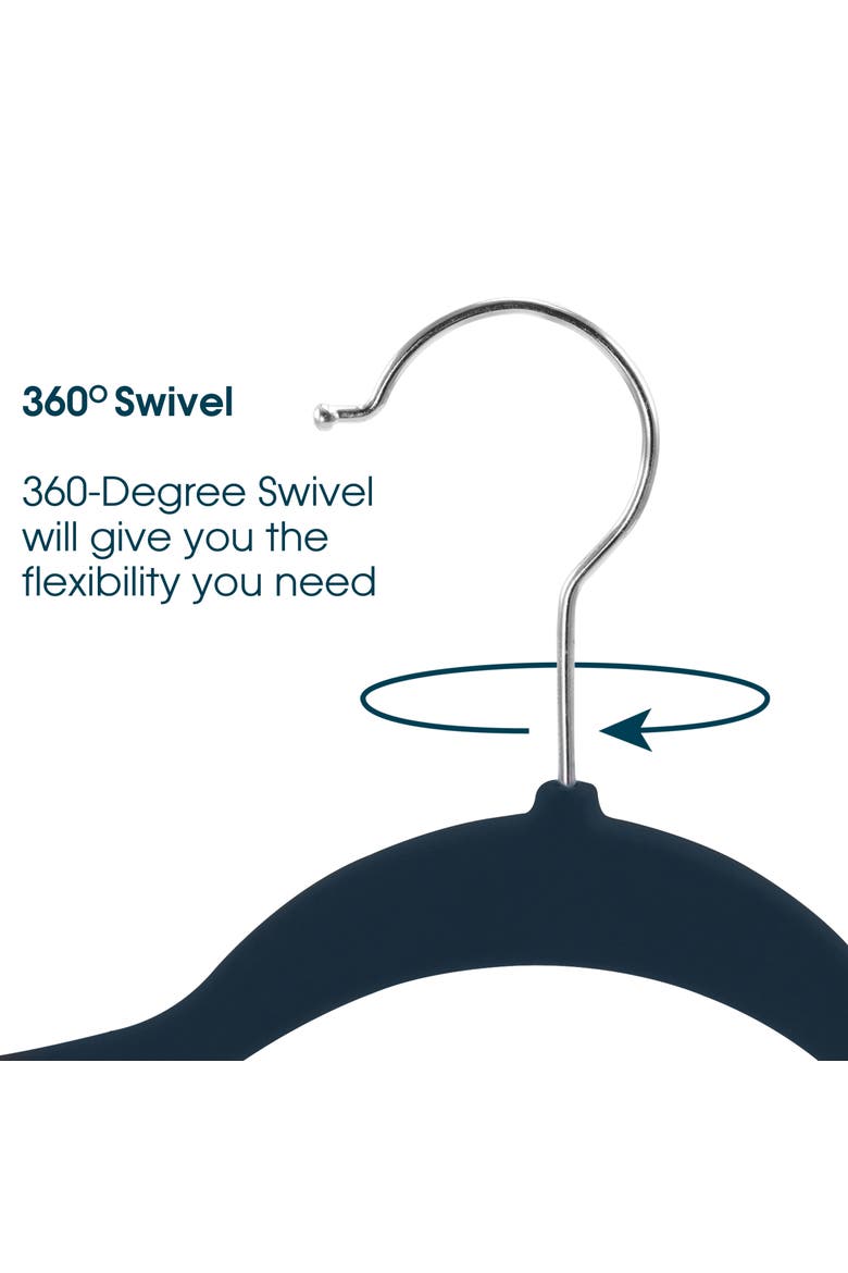 30 Piece Velvet Slim Profile Heavy Duty Felt Hangers with Stainless Steel Swivel Hooks, Alternate, color, Blue