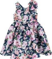 Rare Editions Kids' Floral Print Mikado Bow Dress