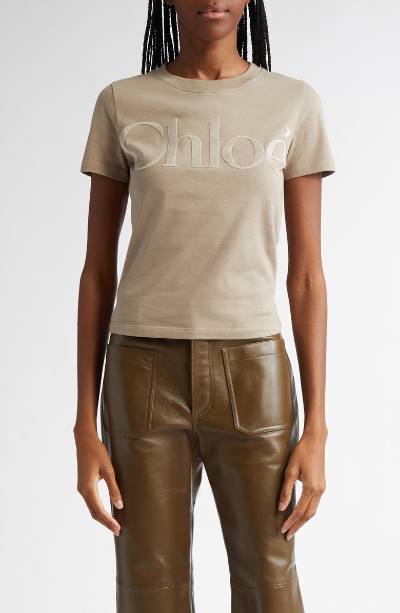 Chloé Logo Appliqué Cotton T-Shirt, Main, color,
