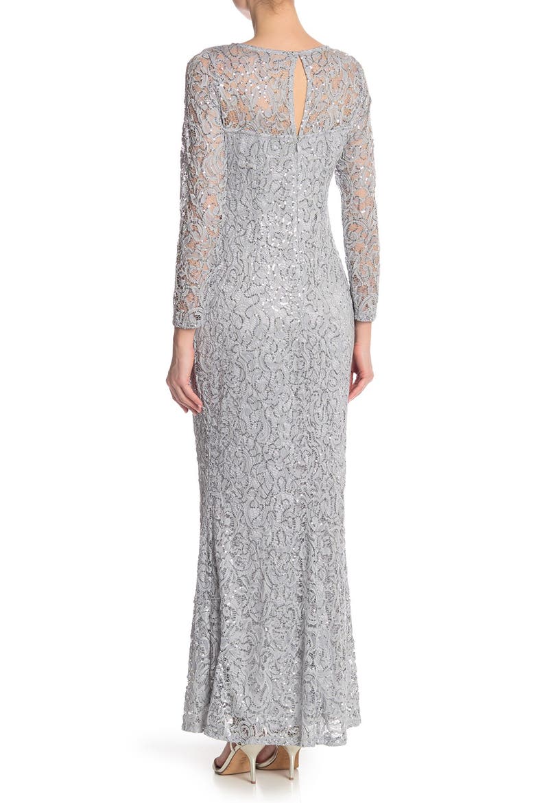 Sequin Lace Long Sleeve Gown, Alternate, color, SIL