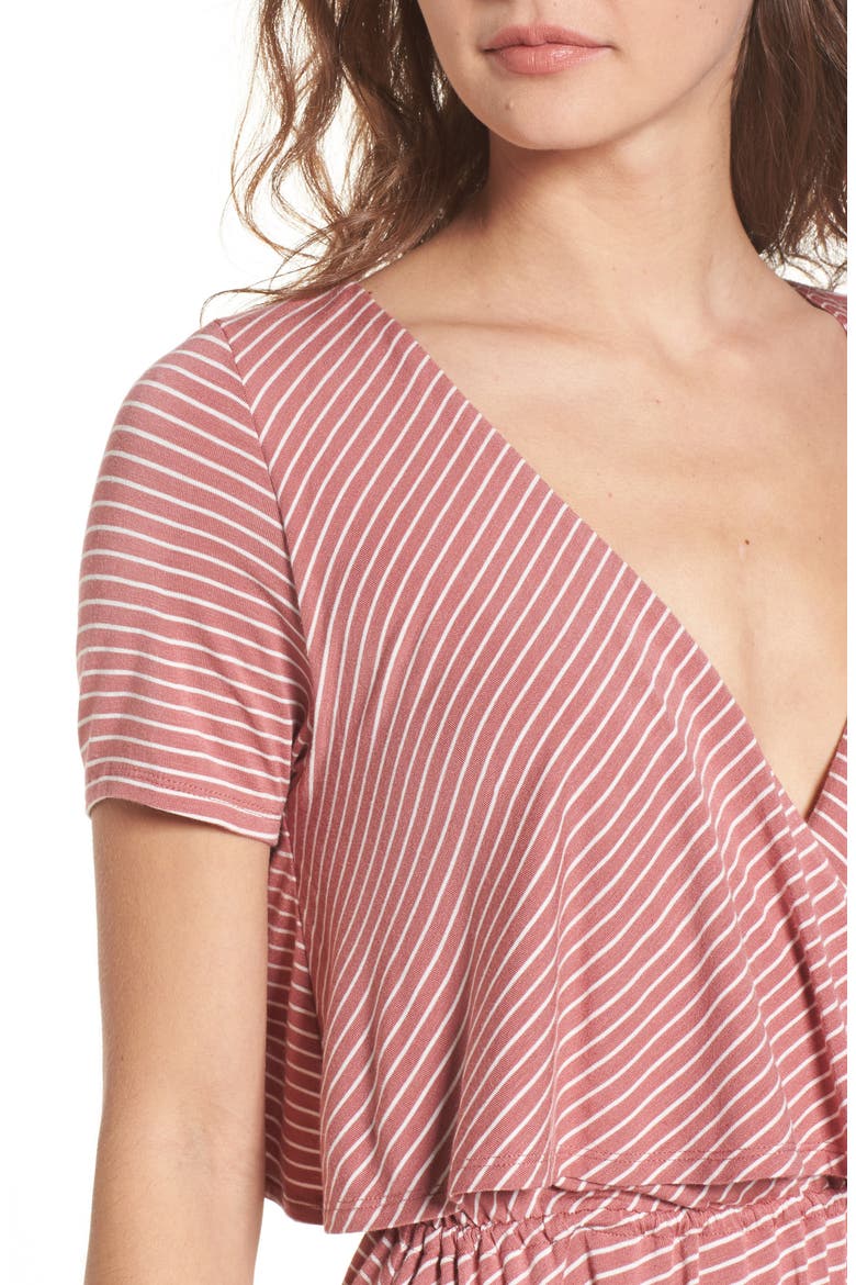 Stripe Flutter Bodice Dress, Alternate, color, MAUVE/ IVORY STRIPE