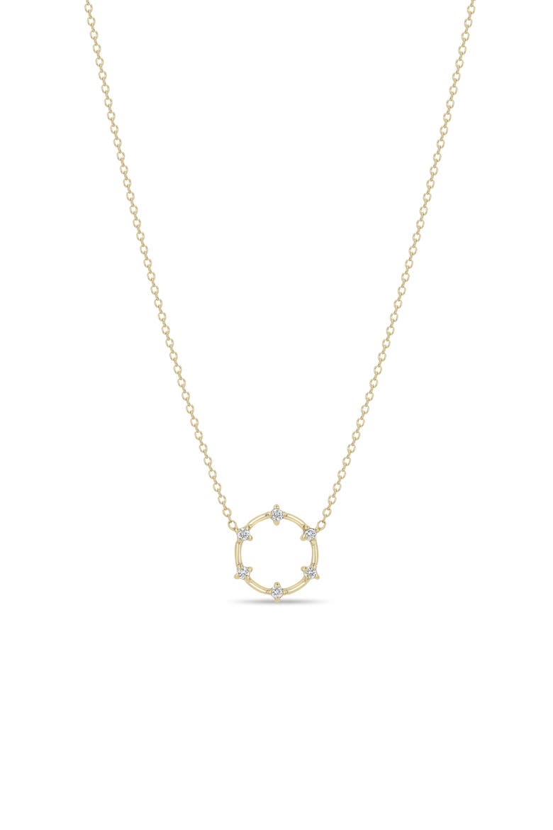Prong Diamonds 14k Gold Diamond Circle Pendant Necklace, Main, color, YELLOW