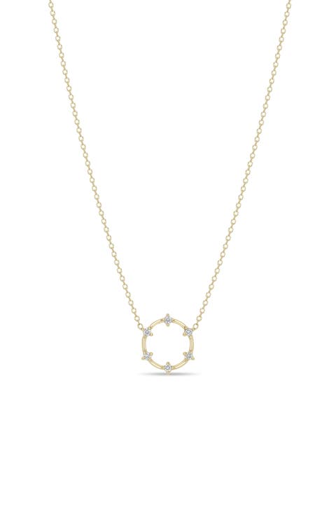 Prong Diamonds 14k Gold Diamond Circle Pendant Necklace