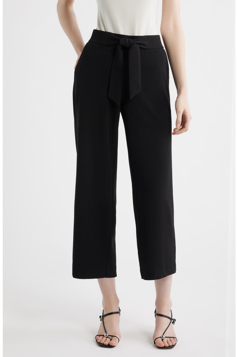 Tie Front Pull-On Wide Leg Crop Pants, Main, color, ANNE BLACK