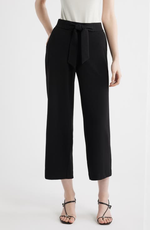 Tie Front Pull-On Wide Leg Crop Pants (Petite)