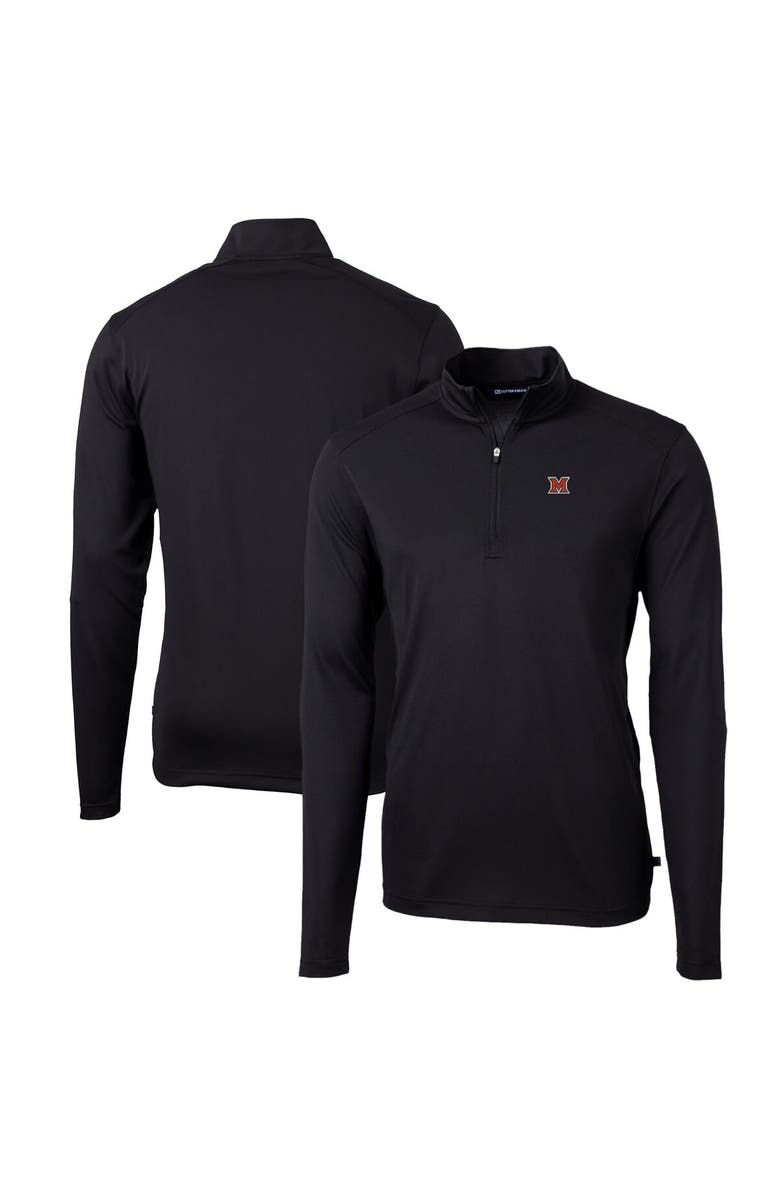 Cutter & Buck Men's Cutter & Buck Black Miami University RedHawks Big & Tall Virtue Eco Pique Recycled Quarter-Zip Pullover Top, Alternate, color, Black