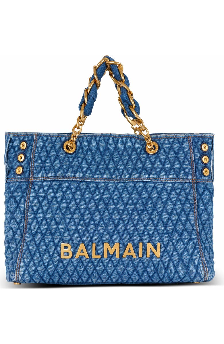 Balmain 1945 Soft Tote Bag In Diamond-Quilted Denim, Main, color,