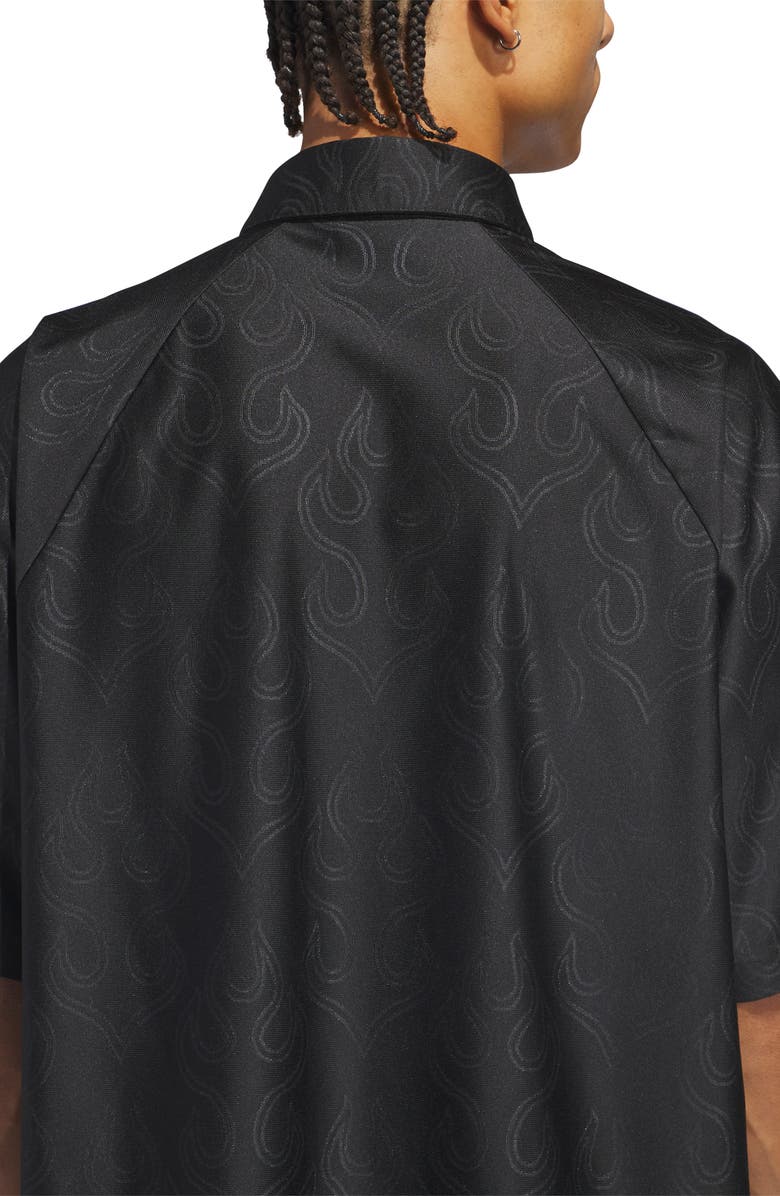 adidas Basketball Flame Short Sleeve Snap-Up Shirt, Alternate, color, Black/ /