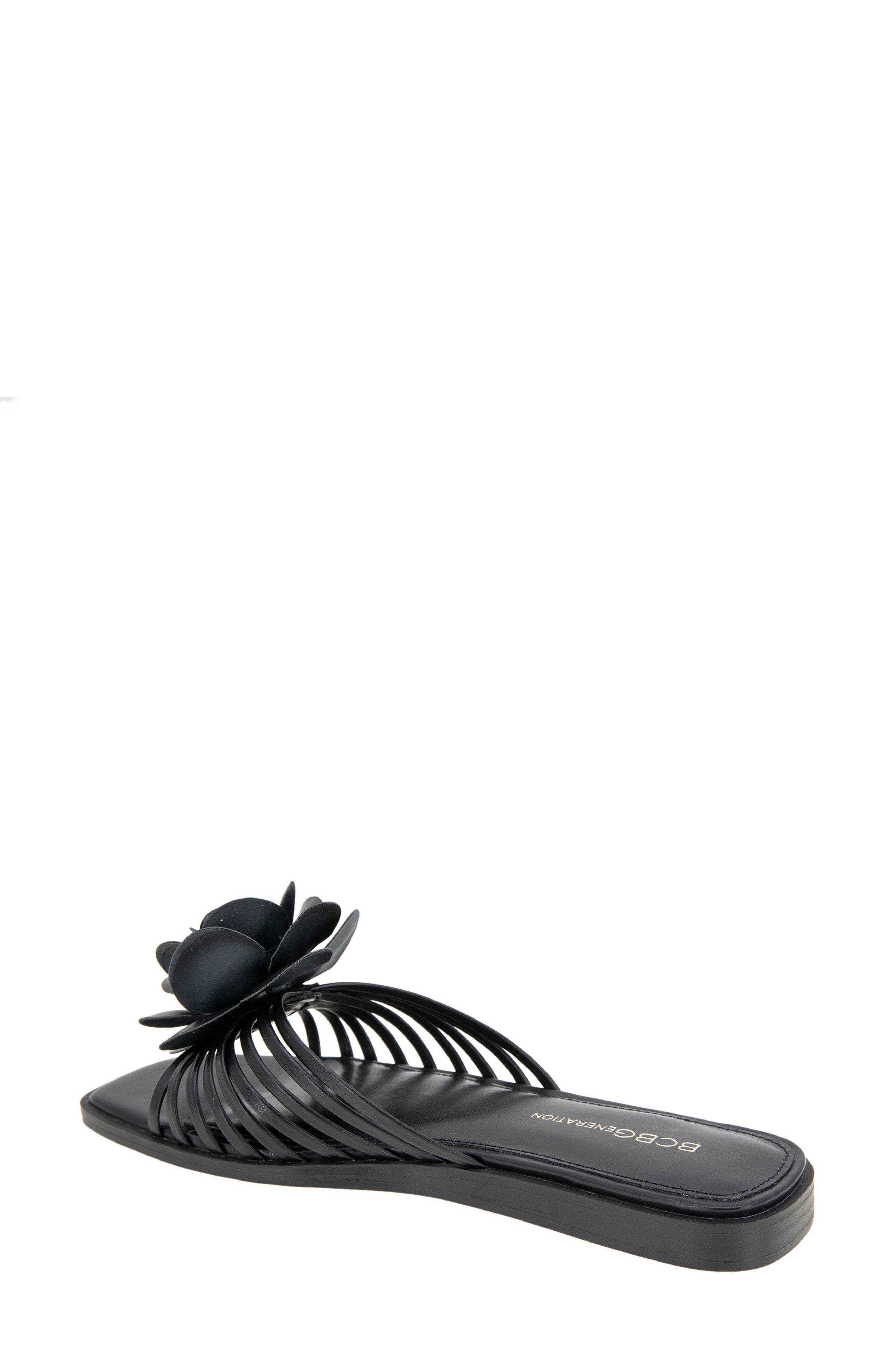 BCBGeneration Masha Flower Appliqué Sandal, Alternate, color, Black