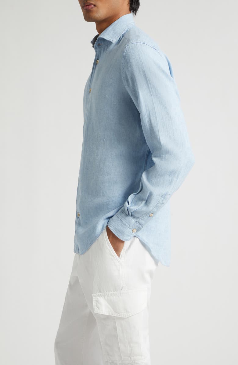 Eleventy Lyocell & Linen Button-Up Shirt, Alternate, color, 08 Denim