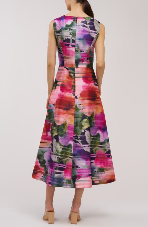 Kay Unger Tessa Watercolor Floral Midi A-line Dress In Multi