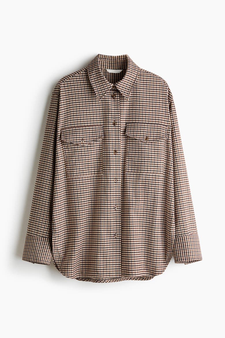 Oversized Flannel Shirt, Alternate, color, Light beige/gingham
