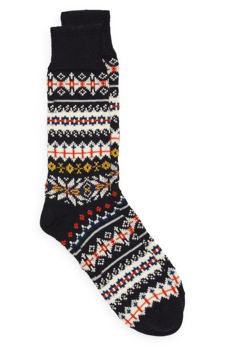 Drake's Fair Isle Wool & Cotton Socks, Main, color,