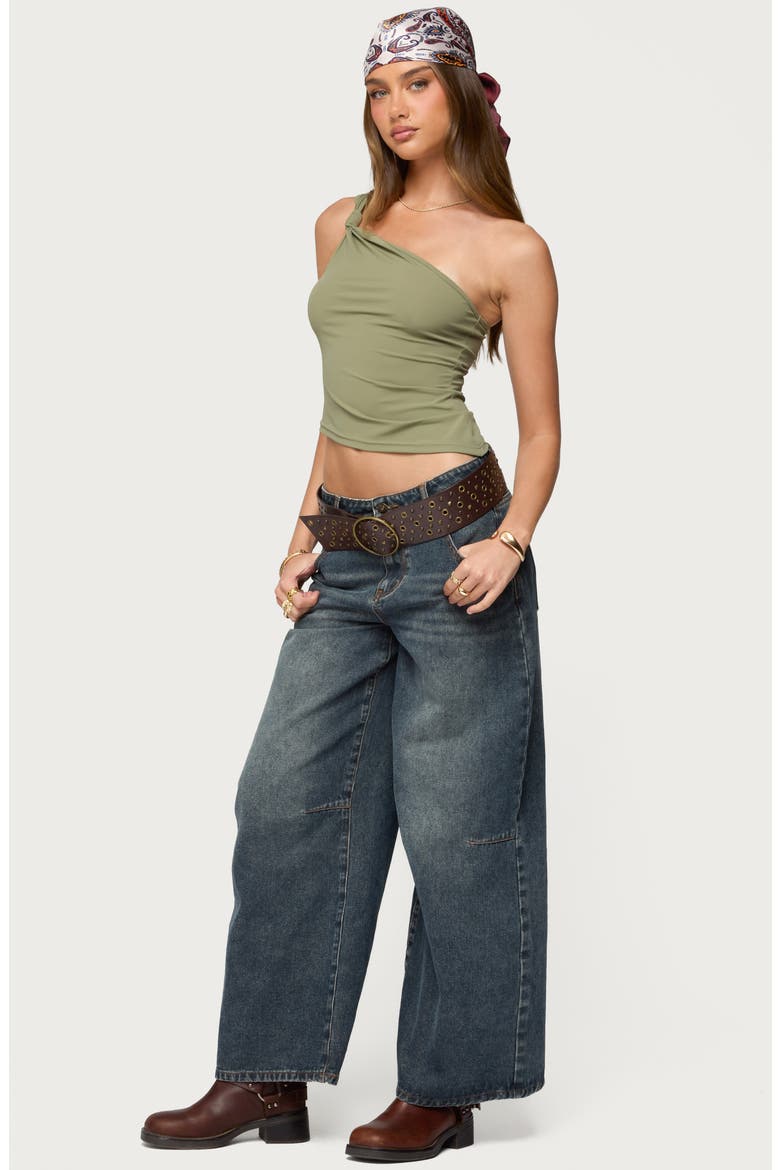 Knotted One-Shoulder Asymmetric Crop Top, Alternate, color, GREEN