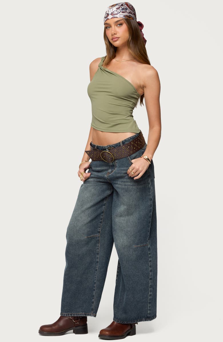EDIKTED Knotted One-Shoulder Asymmetric Crop Top, Alternate, color, Green