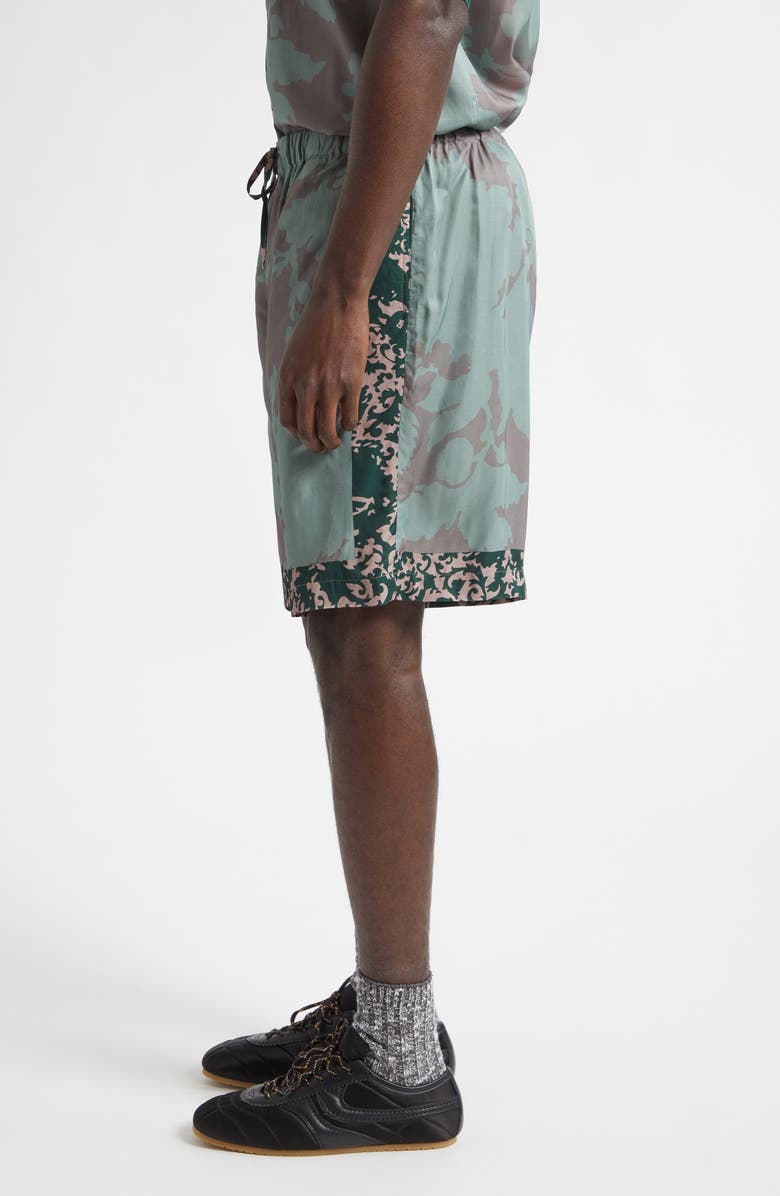 Dries Van Noten Piperi Mixed Print Drawstring Shorts, Alternate, color, Petrol