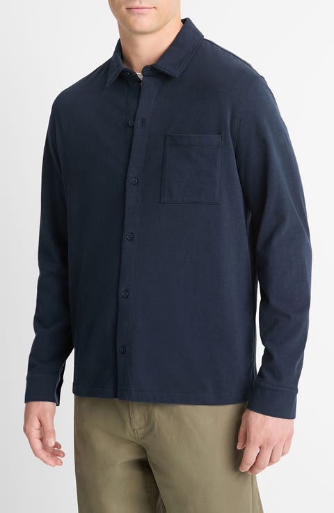 Sueded Knit Button-Up Shirt