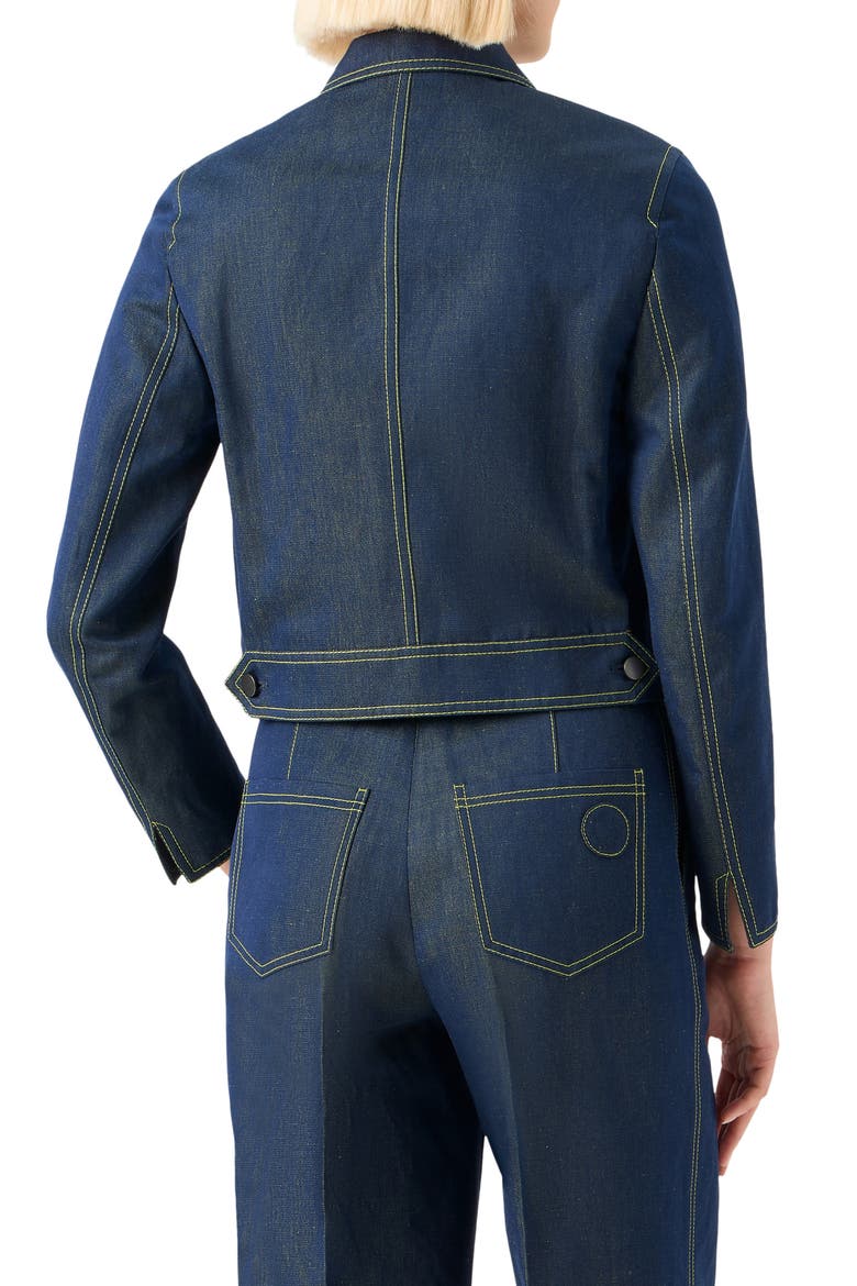 Tailored Denim Crop Jacket, Alternate, color, DARKBLUE DENIM-LEMON ZING