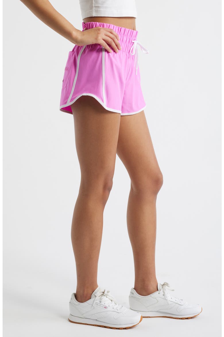 Smocked High Waist Drawstring Shorts, Alternate, color, SUPER PINK