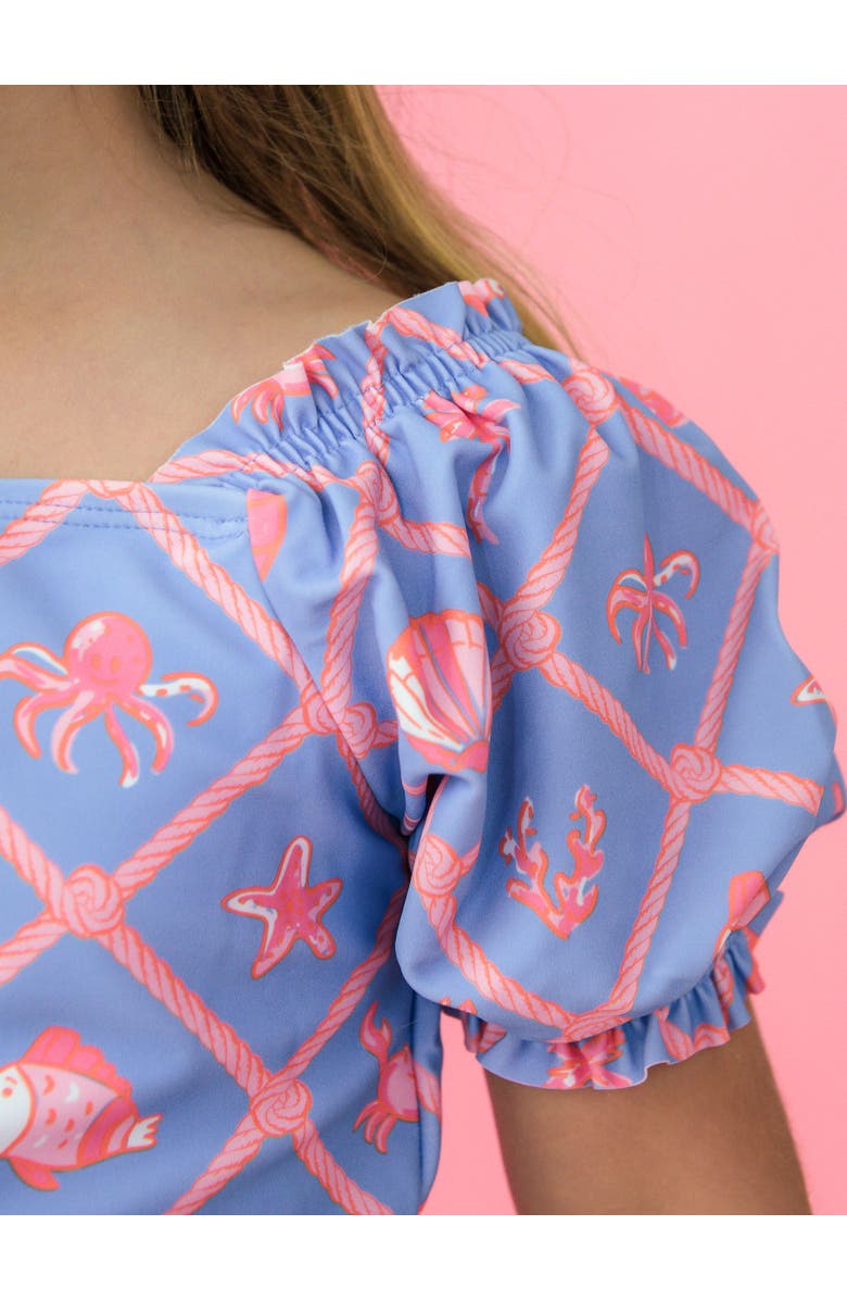 RuffleButts UPF50+ Puff Sleeve Ruffle Tankini 2-Piece Swimsuit, Alternate, color, Tropical Trellis