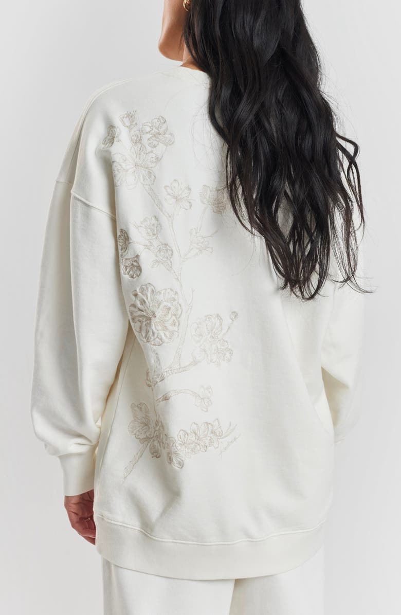 PEACHAUS Salix Blossom-Embroidered Ethical-Cotton Sweatshirt, Alternate, color, Moonlight White