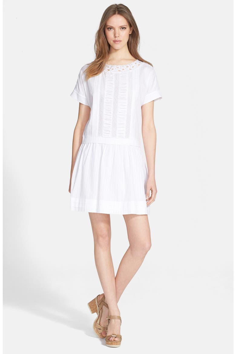 pleated drop waist dress, Main, color, FRESH WHITE
