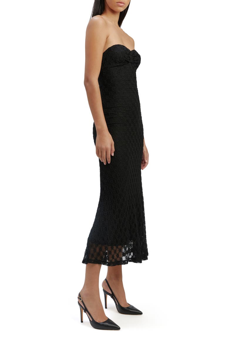 Adoni Floral Embroidered Mesh Strapless Midi Dress, Alternate, color, BLACK