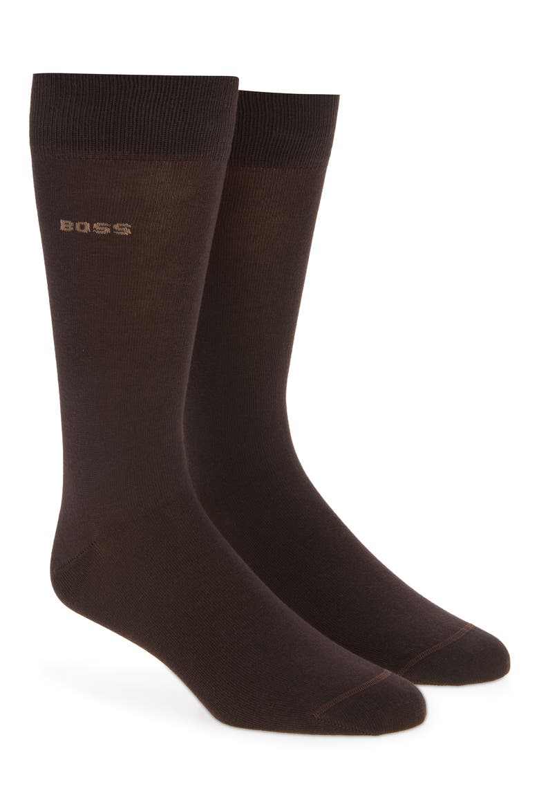 2-Pack Solid Cotton Blend Dress Socks, Main, color, DARK BROWN
