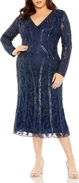 Mac Duggal V-Neck Sheer Embellished Mesh Gown