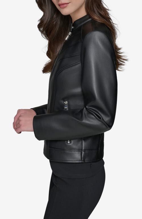 Shop Karl Lagerfeld Paris Water Resistant Chevron Detail Faux Leather Jacket In Black