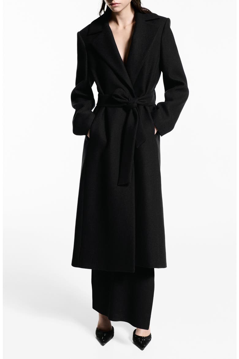 Dolce Wool Blend Wrap Coat with Removable Faux Fur Collar, Main, color, BLACK