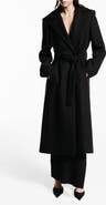 MANGO Dolce Wool Blend Wrap Coat with Removable Faux Fur Collar