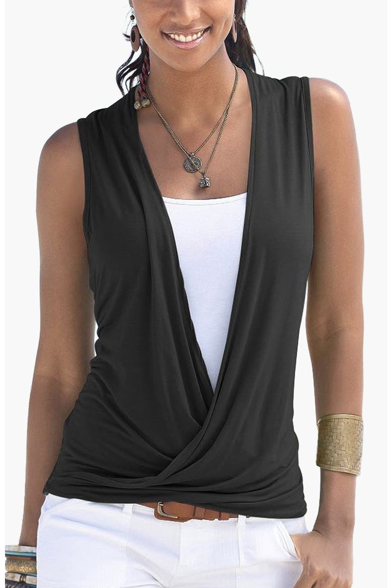Sleeveless Wrap Look Top, Main, color, Black