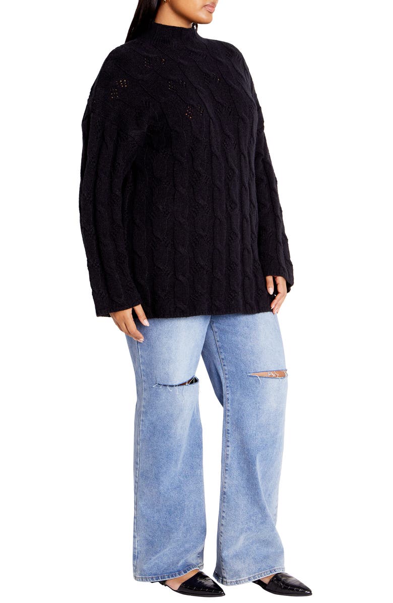 City Chic Iris Mock Neck Cable Knit Sweater, Alternate, color, 