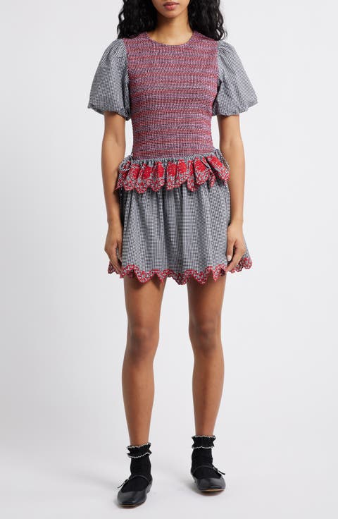 Audrey Mixed Media Organic Cotton Gingham Dress