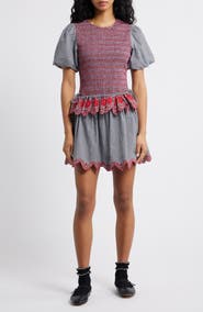 Damson Madder Audrey Mixed Media Organic Cotton Gingham Dress