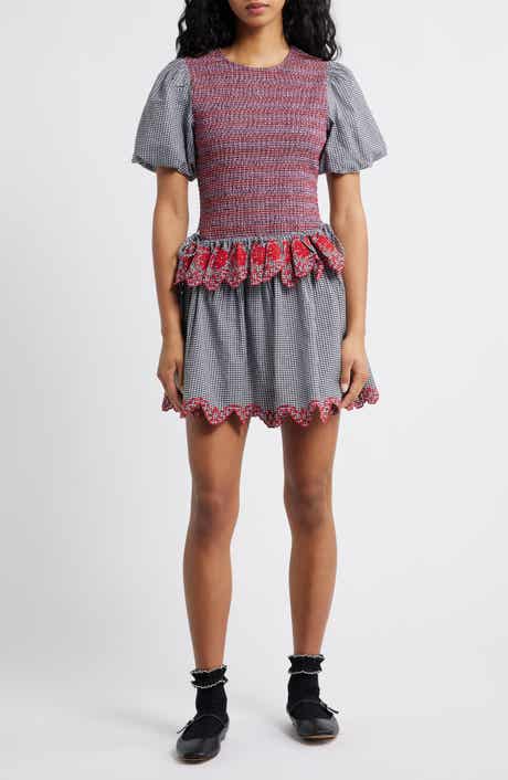 Damson Madder Audrey Mixed Media Organic Cotton Gingham Dress