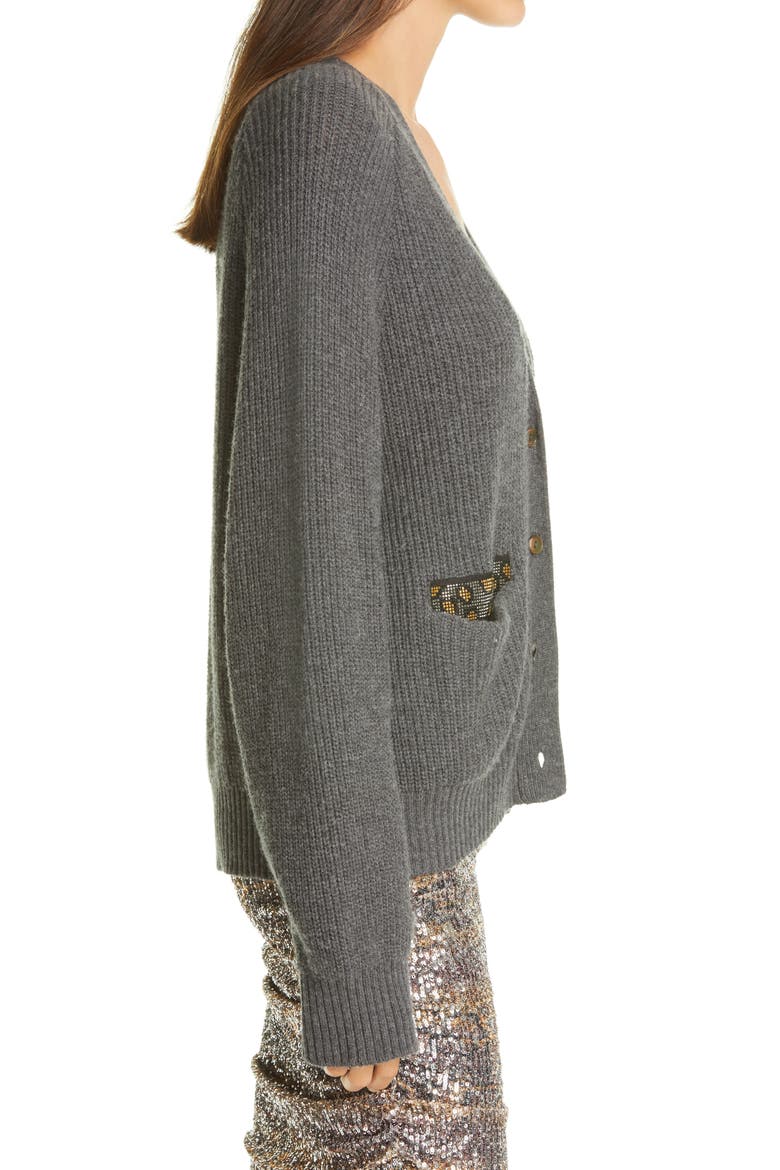 B2B Embellished Pocket Wool Blend Cardigan, Alternate, color, CHARCOAL