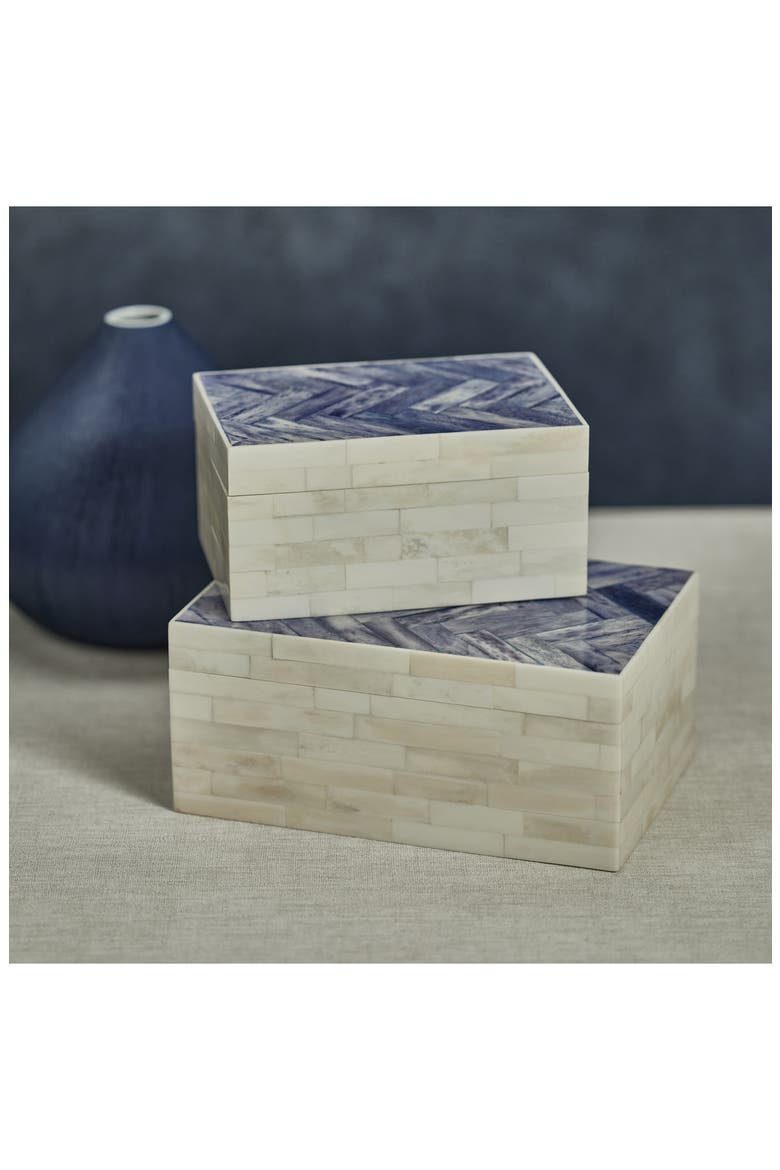 Mahar Herringbone Bone Decorative Box, Alternate, color, IVORY/ BLUE
