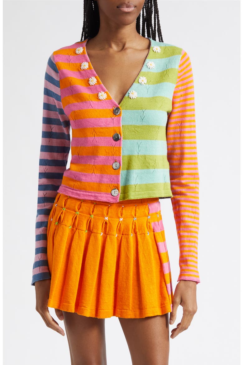 Daisy Stripe Linen Blend Cardigan, Main, color, CANDY/ ORANGE MULTI