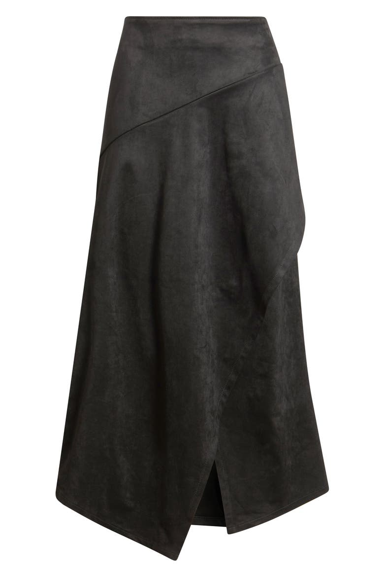 Faux Suede Asymmetric Midi Dress, Alternate, color, BLACK