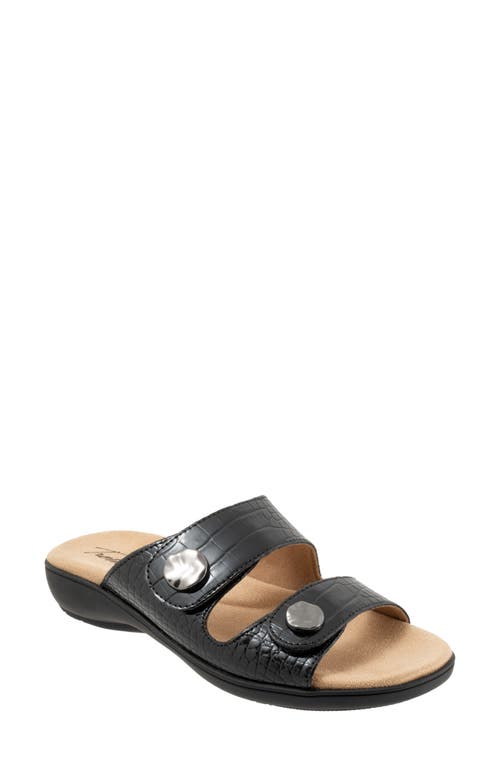 Trotters Ruthie Croc Embossed Slide Sandal In Black