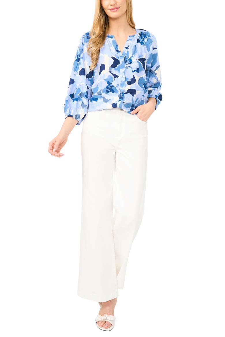 Floral Raglan Balloon Sleeve Button-Up Top, Alternate, color, MOONLIGHT BLUE