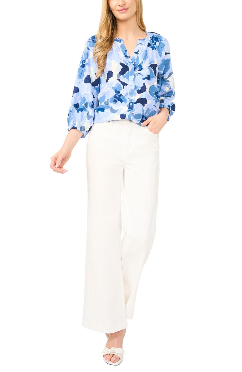 Halogen<sup>®</sup> Floral Raglan Balloon Sleeve Button-Up Top, Alternate, color, Moonlight Blue