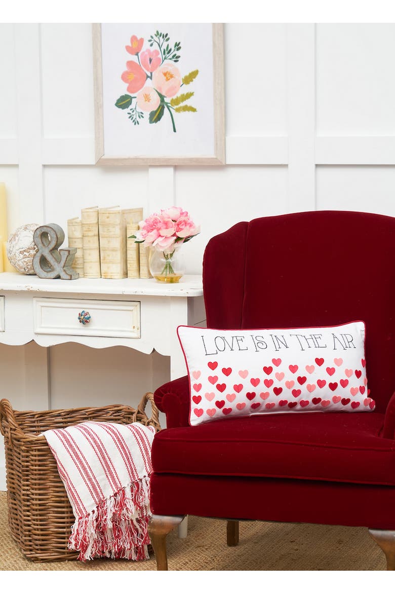 "Love Is In The Air" Mini Embroidered Valentine's Day Accent Pillow 12" x 24", Alternate, color, Red