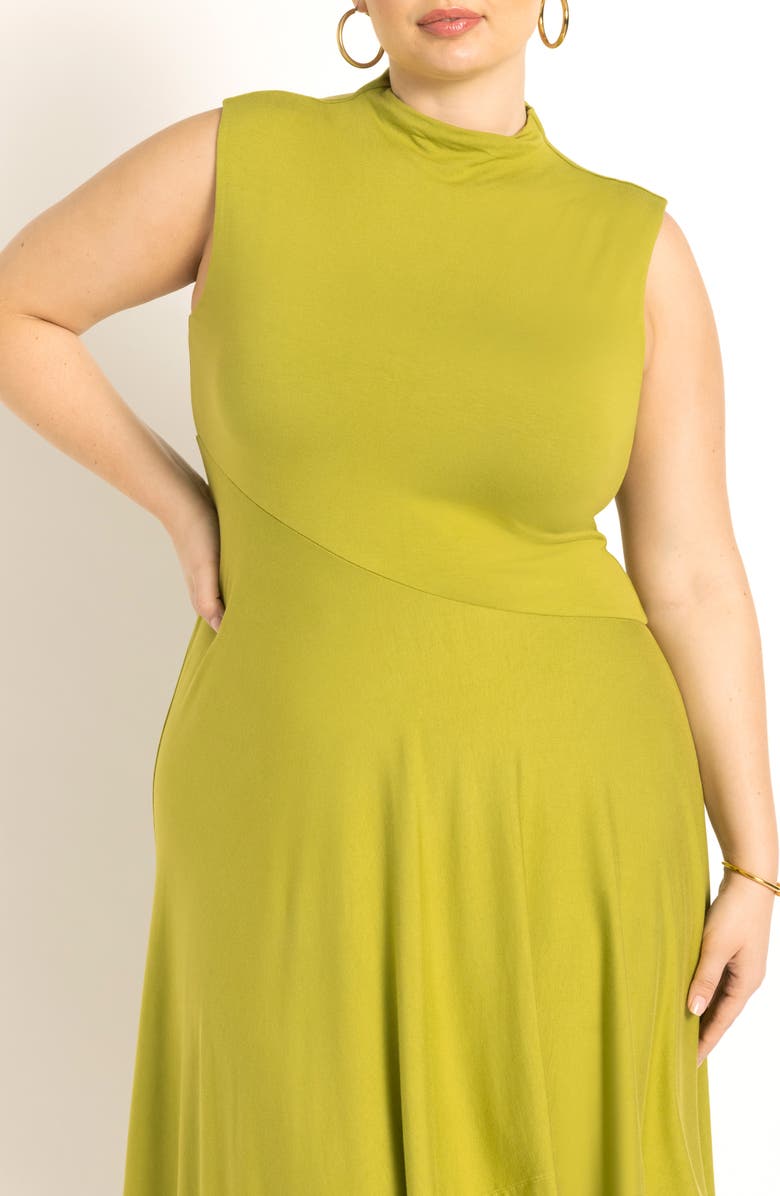 ELOQUII Asymmetric Sleeveless Stretch Jersey Dress, Alternate, color, 