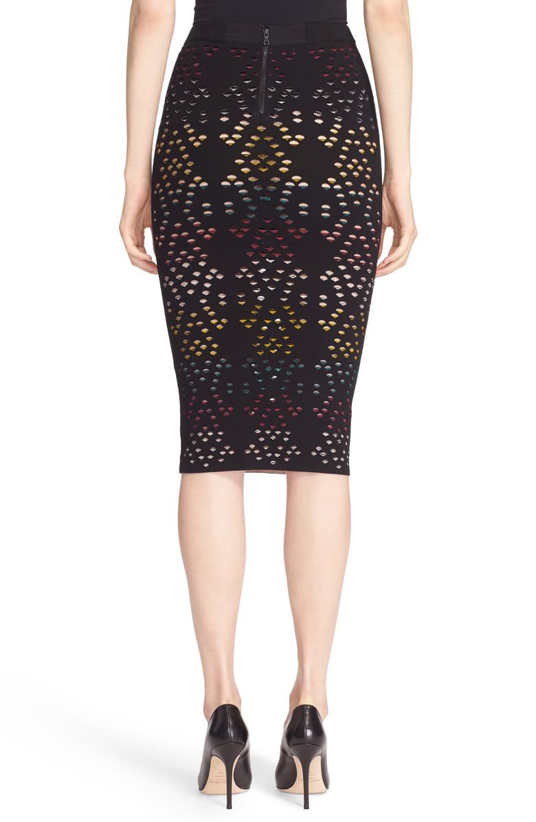 Alice + Olivia 'Ani' Multicolor Pointelle Knit Pencil Skirt, Alternate, color, 