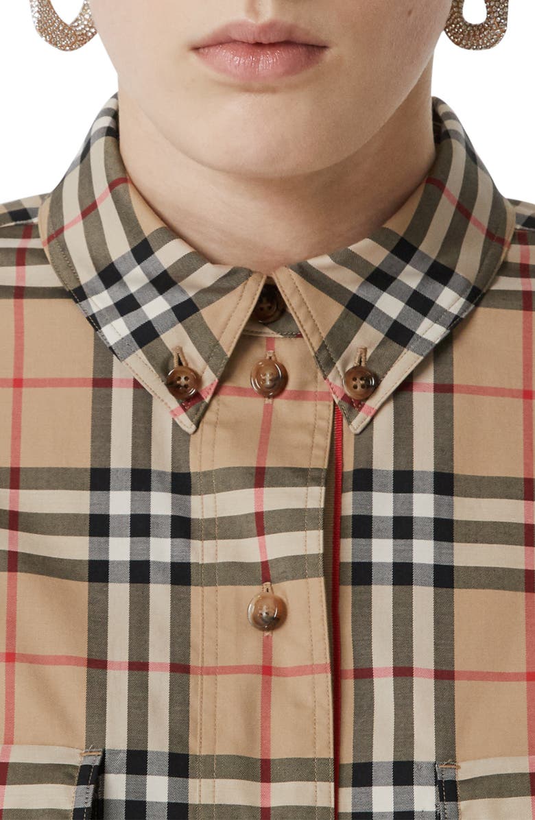 Burberry Turnstone Oversize Vintage Check Stretch Cotton Shirt, Alternate, color,